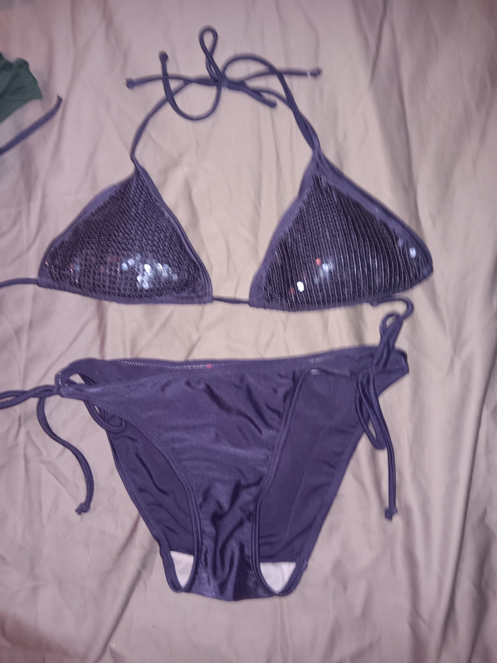 Navy Sequin Triangle Bikini Set